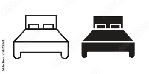 Bed icon simple black and white line and clip art illustrations