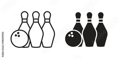 Bowling icon simple black and white line and clip art illustrations