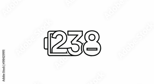 Minimalist icon depicting a battery symbol merged with numbers 2, 3, and 8