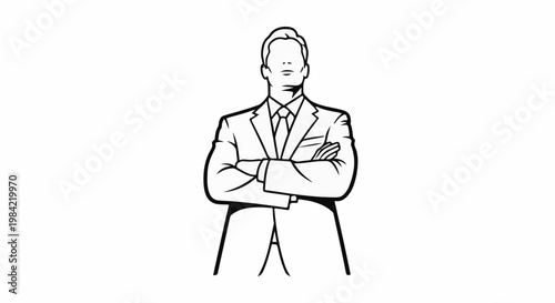 Minimalist illustration of a formally dressed person with arms crossed