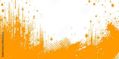 Abstract a vibrant orange paint splatter background design, with bold brushstrokes and textures, a visual celebration of creativity and dynamic artistry.