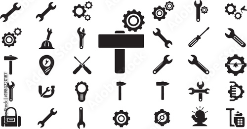 Collection of various tools and equipment icons set