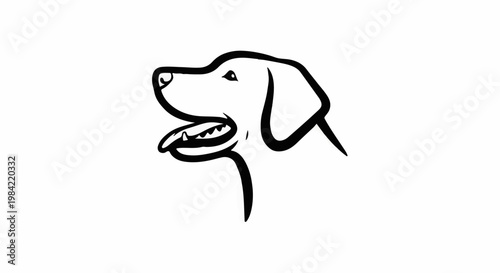 Minimalist line art drawing of a happy dog's head in profile