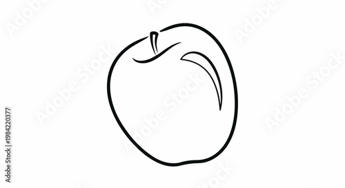 Minimalist line art drawing of a single, plump apple with a stem and slight curve
