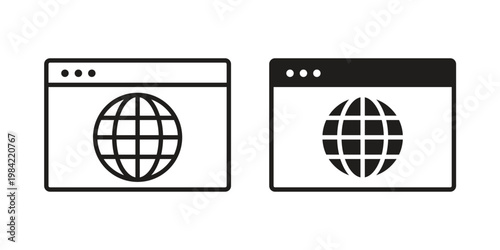 Browser icon simple black and white line and clip art illustrations