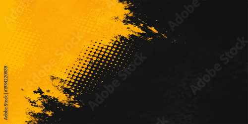 Abstract dynamic composition features striking contrast of bold yellow and black, creating visually engaging texture with grunge effects.