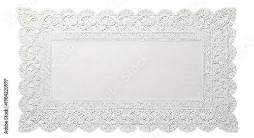 A white doily with a rectangular design PNG isolated on transparent background