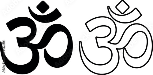 Two stylistic representations of the sacred om symbol in black and white