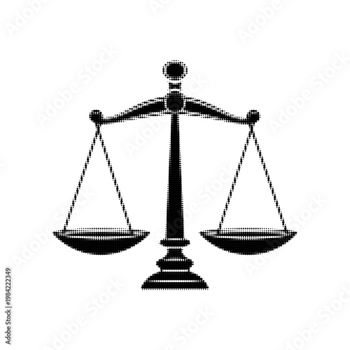 Scales of justice in monochrome halftone style