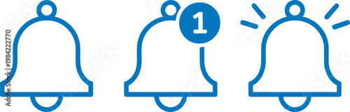 Three stylized bell icons with different features and states.