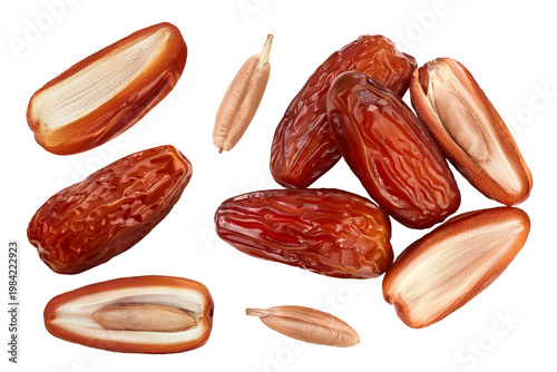 Dates isolated on white background . Top view with copy space for your text. Flat lay