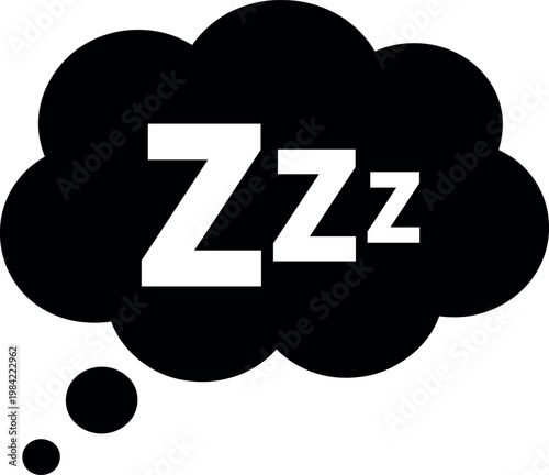 A black and white graphic of a thought bubble containing three z's representing sleepiness