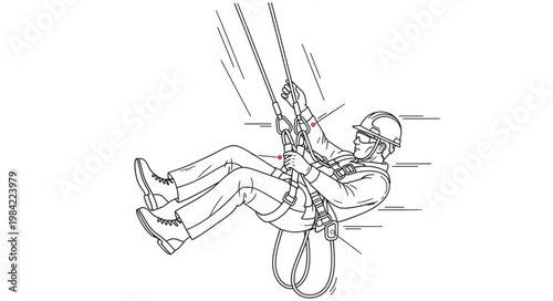 Man rappelling down a steep cliff using ropes and safety equipment.