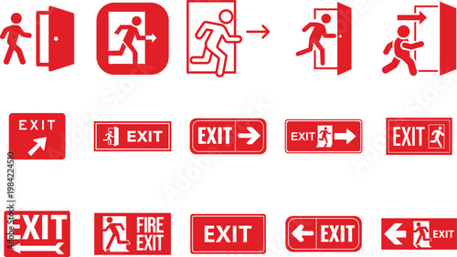 Exit icon vector set collection group featuring door arrow logout symbol sign interface navigation element direction UI app web isolated minimal flat design editable graphic.