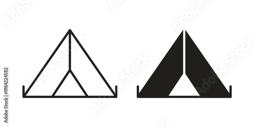 Camping icon simple black and white line and clip art illustrations