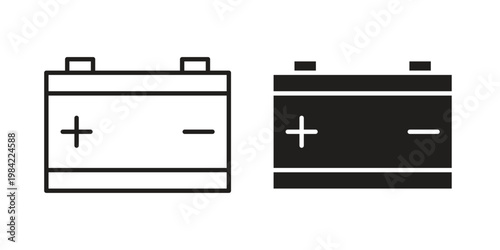 Car Battery icon simple black and white line and clip art illustrations