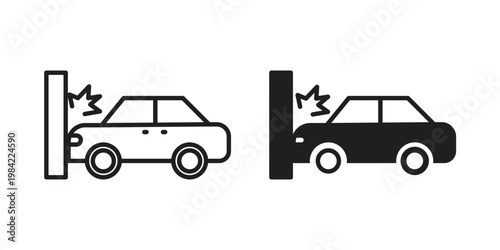Car crash icon simple black and white line and clip art illustrations