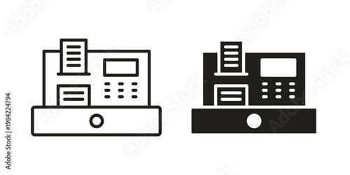 Cash register icon simple black and white line and clip art illustrations