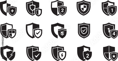Security icons set with shields and symbols