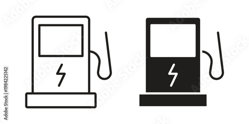 Charging station icon simple black and white line and clip art illustrations