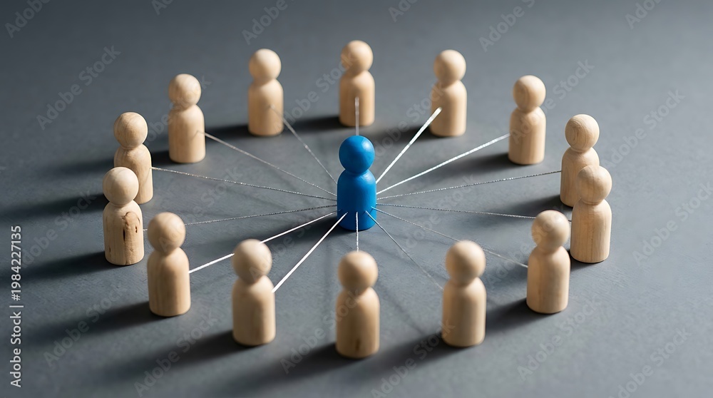 Obraz premium Wooden and Blue Person Figurines Representing Networking and Community Connection Concept