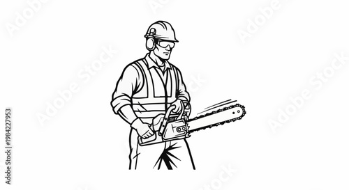 Man in protective gear holding a chainsaw