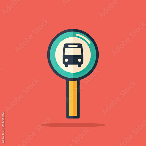 Bus Stop Sign Icon Flat Vector Illustration Representing Public Transportation and City Transit
