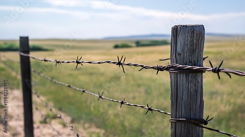 Barbed wire on cattle fence posts