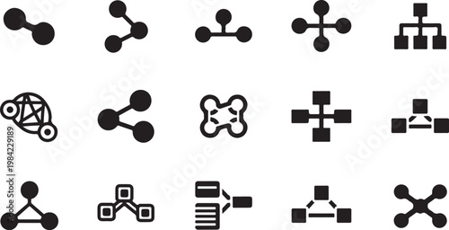 Black and white molecular structure icons set