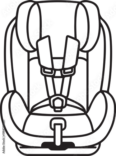 Child Safety Seat: Ensuring the safety of children during travel with a simple yet elegant black and white illustration.