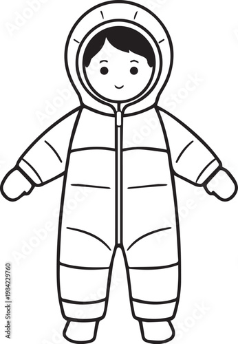 A monochromatic illustration captures a child warmly bundled in winter wear.
