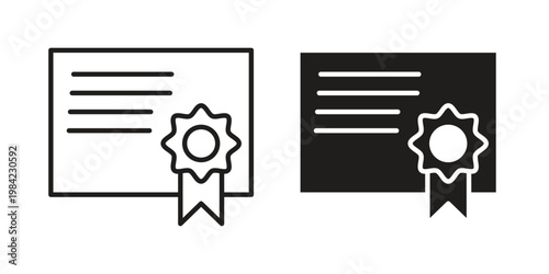 Diploma icon simple black and white line and clip art illustrations