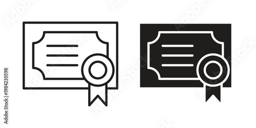 Diploma icon simple black and white line and clip art illustrations