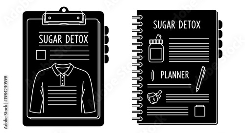 Organizing tools for a successful sugar detox and meal planning journey Vector, illustration