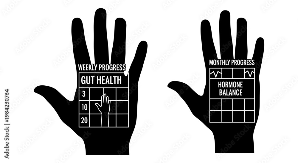 Fototapeta premium Visual representation of hand sign language for health-related phrases in two languages Vector, illustration