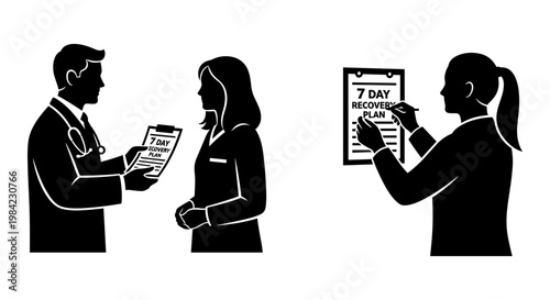 Business professionals discussing a presentation and reviewing documents together Vector, illustration