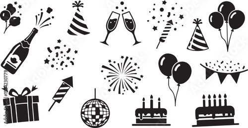 New Year's Eve Party Celebration Icons and Symbols
