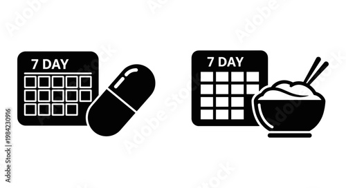Comparison of medication and food intake schedules over a week period Vector, illustration