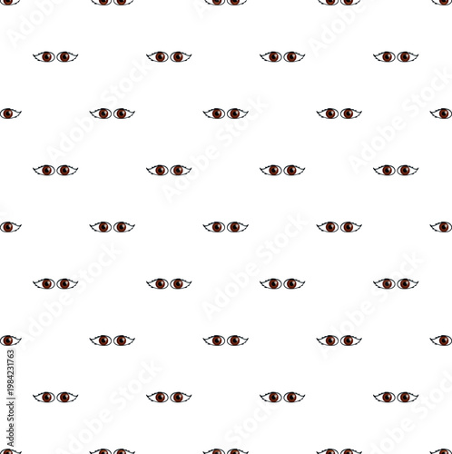 Repeating brown eyes on white background forming a seamless observation pattern