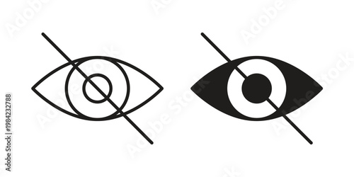 Eye crossed icon simple black and white line and clip art illustrations