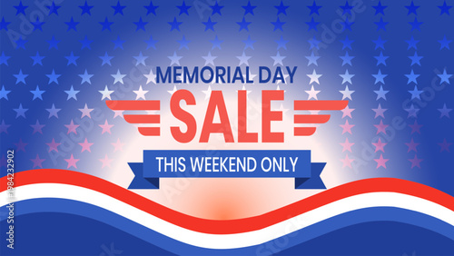 Memorial day sale banner with red white and blue colors and stars