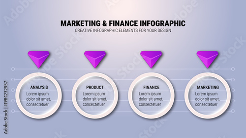 Marketing and finance infographic template with purple triangles