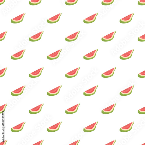 Watermelon pulp slices forming an isometric repeating fruit pattern on white