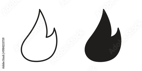 Flame icon simple black and white line and clip art illustrations