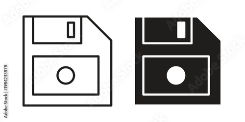 Floppy disk icon simple black and white line and clip art illustrations