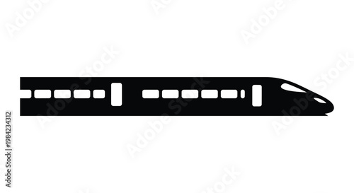 A sleek modern high speed train is depicted in a stark black form against a white backdrop silhouette high quality professional detailed