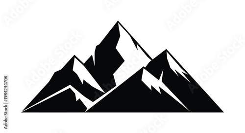 A striking black and white depiction of jagged mountain peaks against a white background a bold silhouette high quality professional detailed