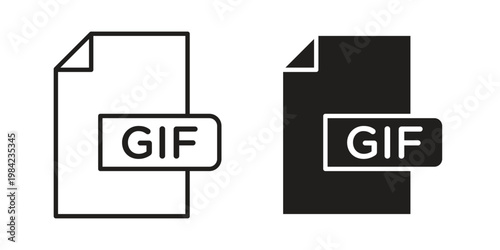 Gif icon simple black and white line and clip art illustrations