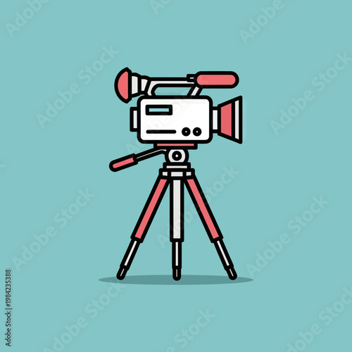 Professional Video Camera on Tripod Vector Illustration for Filmmaking and Video Production