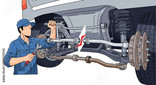 Mechanic Inspecting Automotive Steering System Components.